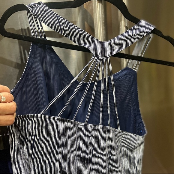 Skies are blue, Beautiful pinstriped navy blue and white tank! - Picture 2 of 4